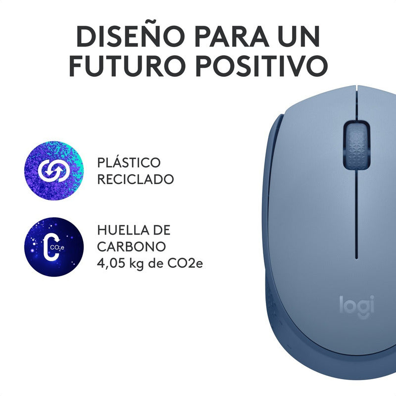 Mouse Inalámbrico Logitech M170 Receptor USB 2.4GHz Batería 12 Meses Diseño Portátil Ambidiestro - Gris Azulado
