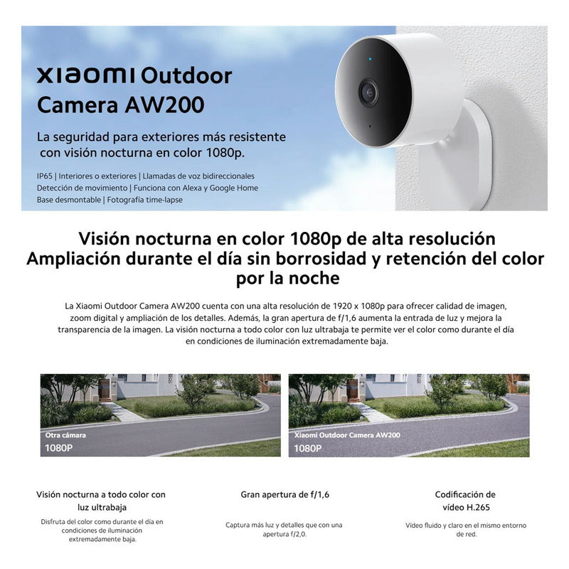 Xiaomi Aw200, Cámara Seguridad Exterior Ip65 1080p + 64gb Blanco