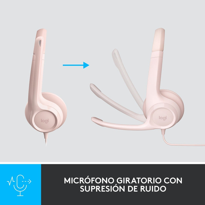 Diadema Usb Logitech H390, Mic Sin Ruido Y Controles, Rosado