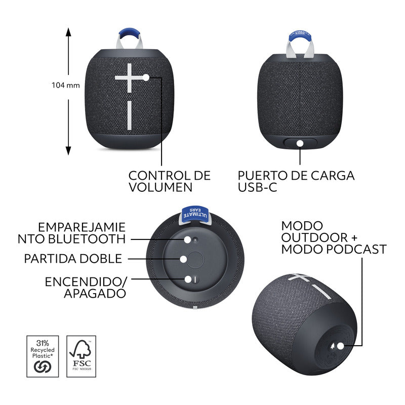Ultimate Ears Wonderboom 4, Parlante Bluetooth Negro