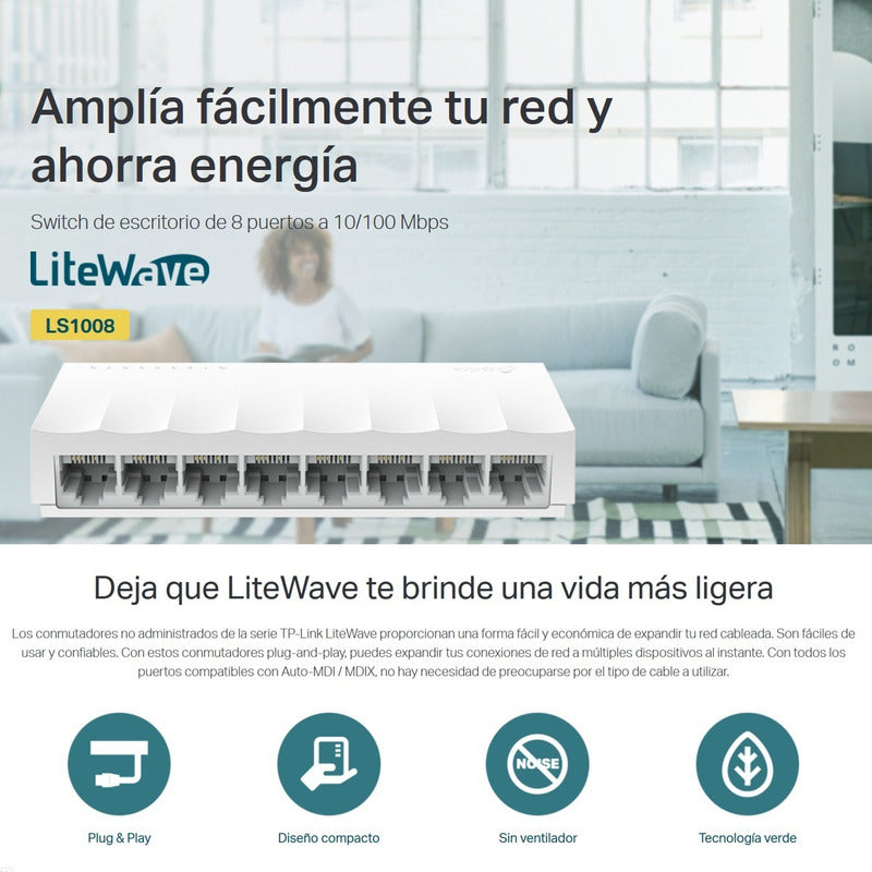 Switch Escritorio Litewave 8 Puertos 10/100, Tp-link Ls1008