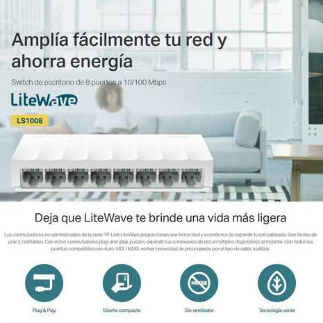 Switch Escritorio Litewave 8 Puertos 10/100, TP-Link LS1008