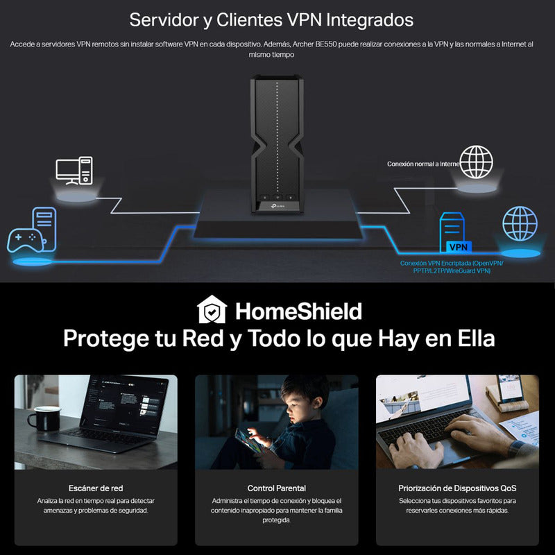 Router WiFi 7 BE9300 TP-Link Archer BE550 de Triple Banda a 9214Mbps con Puertos Multi-Gigabit