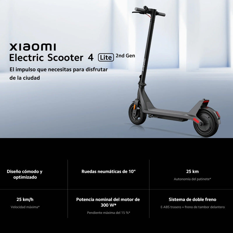 Patineta Eléctrica Xiaomi 4 Lite (2da Gen) Monopatín 25 Km/h Negro