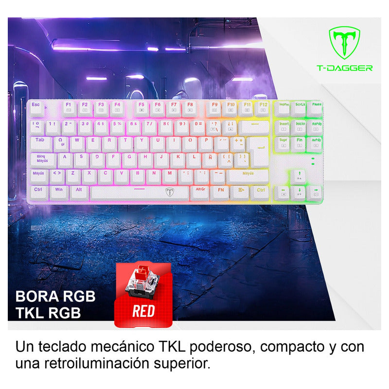 Teclado Gamer Mecánico Tkl T-dagger T-tgk315w Bora Rgb, Red