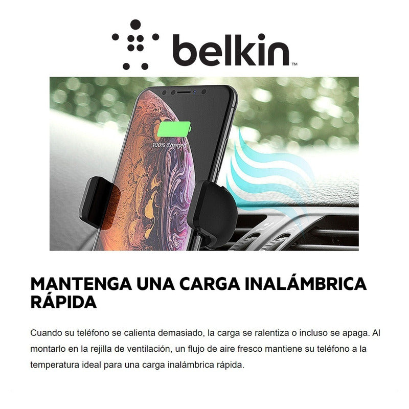 Cargador De Carro Inalámbrico Qi Belkin Carga Rápida Rejilla