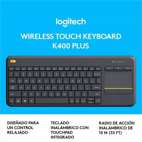 Teclado con Touch Pad Logitech Touch K400 Plus Inalámbrico para PC TV Android - Español
