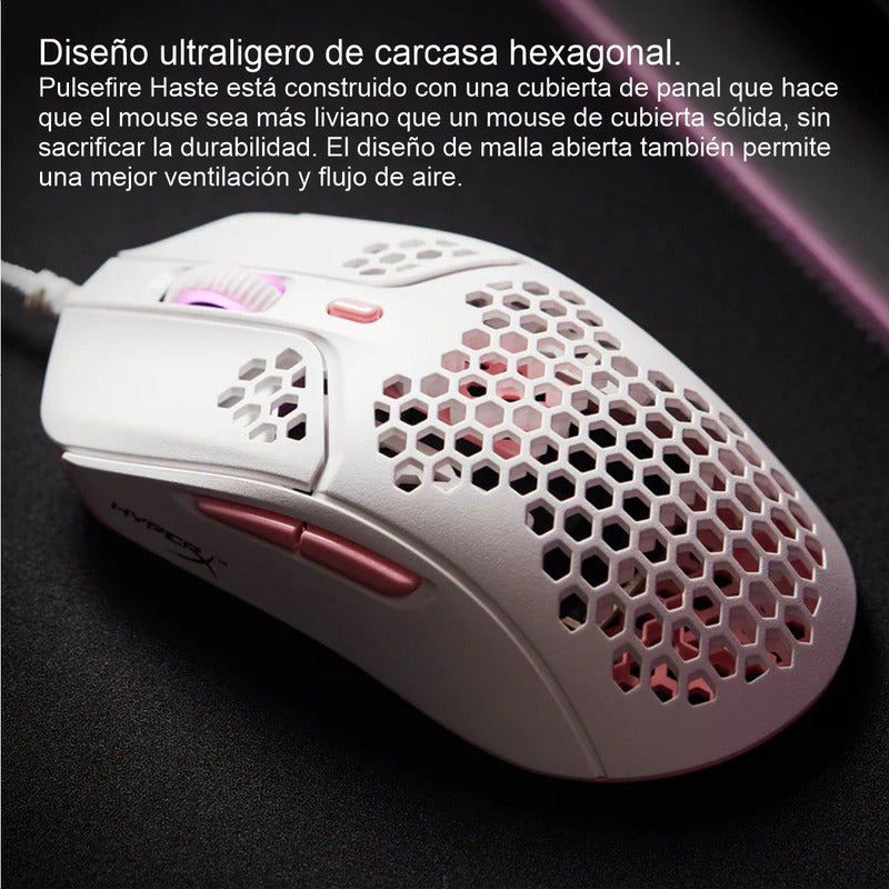 Hyperx Pulsefire Haste, Mouse Gamer Rgb 16000dpi, Blanc/rosa