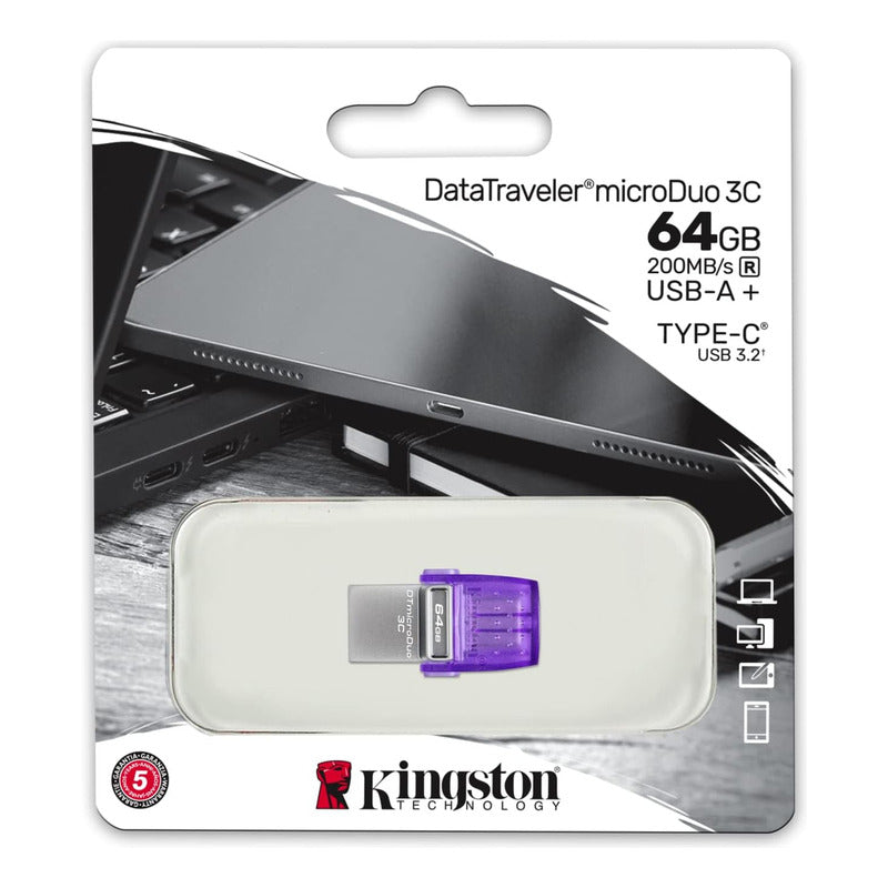 Memoria Usb 3.2 + Usb-c Otg De 64gb Kingston Dt Microduo 3c
