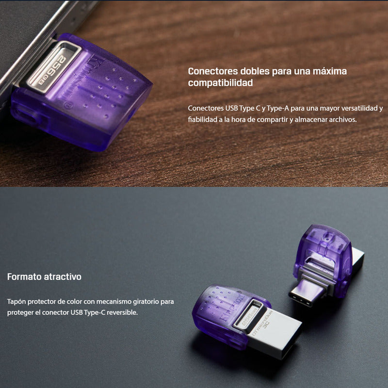 Memoria Usb 3.2 + Usb-c Otg De 128gb Kingston Dt Microduo 3c