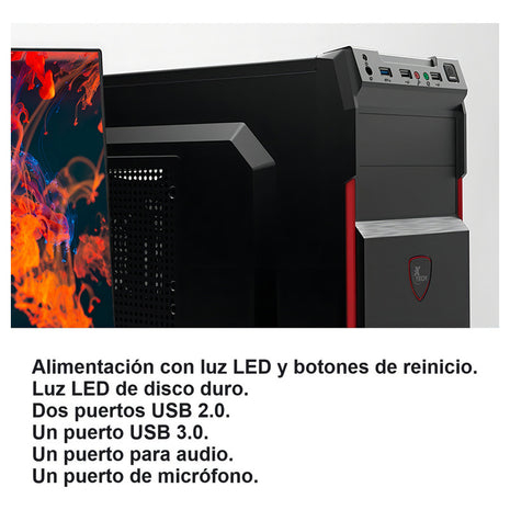 Gabinete Chasis PC Xtech XTQ-214 Torre Mediana ATX/Micro-ATX con Fuente de Poder 600W - Negro/Rojo