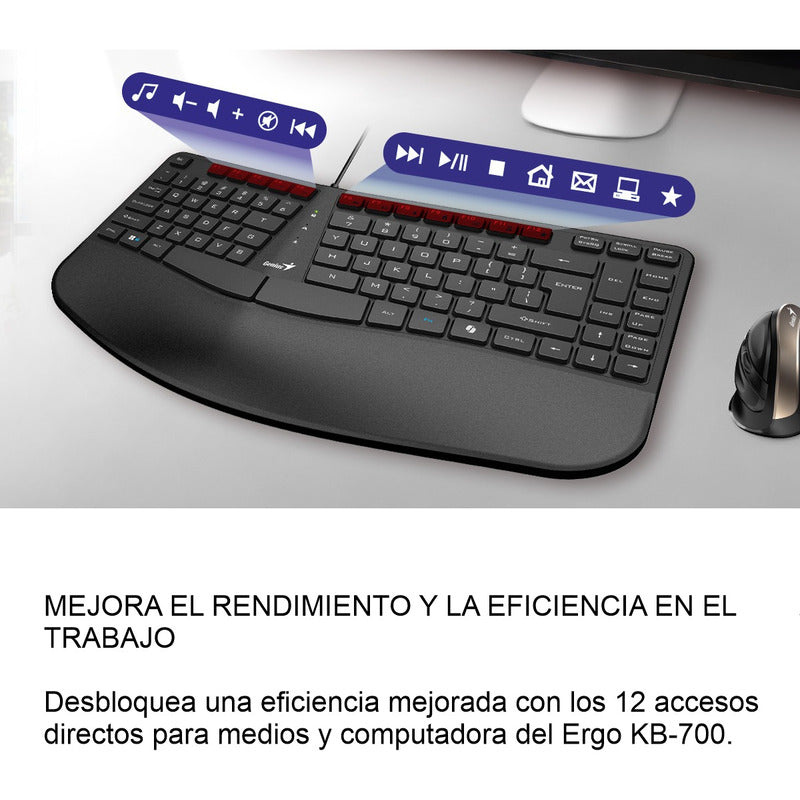 Teclado Ergonómico Con Reposamuñecas Genius Ergo Kb-700