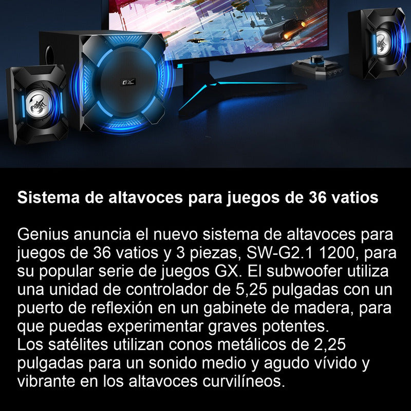 Parlante Gamer 2.1 Gx Genius Sw-g2.1 1200 / 36w Rms Led Azul Negro