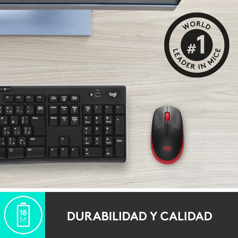 Mouse Inalámbrico Full-size Logitech M190, Confortable, Rojo