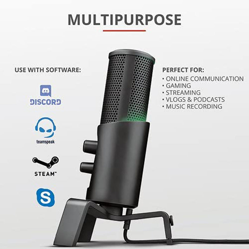 Micrófono Usb Streaming 4-en-1 Trust Gxt 258 Fyru, Iluminado