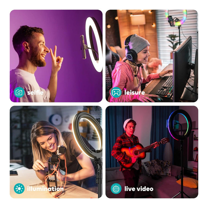 Aro De Luz Rgb Led 53 Cm + Trípode 2 Mt + Control Bluetooth