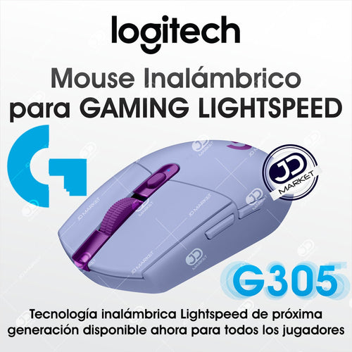 Mouse Gamer Inalámbrico Logitech G305 LIGHTSPEED Sensor HERO 12000 DPI 6 Botones Programables - Lila
