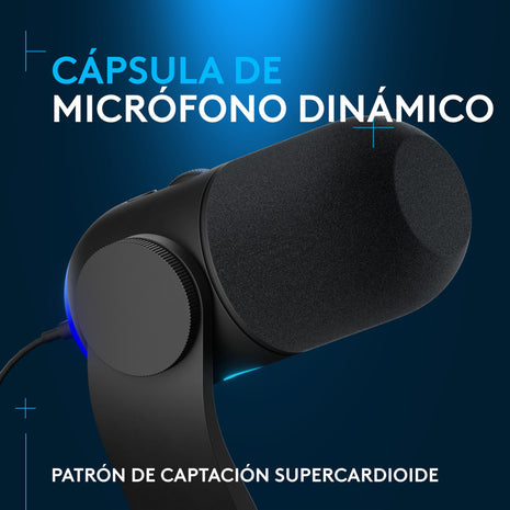 Micrófono Gamer USB Dinámico Premium Logitech G Yeti GX Supercardioide con RGB LIGHTSYNC - Negro