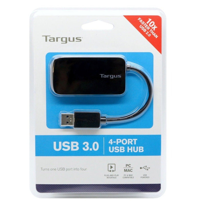 Hub USB 3.0 de 4 Puertos Targus ACH124US con Diseño Compacto y Protección Sobrecorriente - Negro