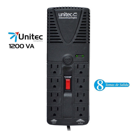 Regulador de Voltaje Automático Unitec de 1200VA con 8 Tomas Protegidas