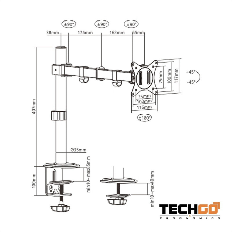 Soporte De Escritorio Para Monitor 17~32, Techgo Spm-1103 Negro