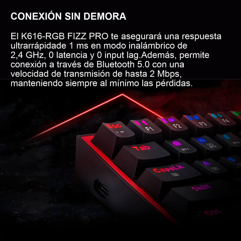 Teclado Gamer Mecánico Inalámbrico Redragon K616rgb Fizz Pro Negro Español