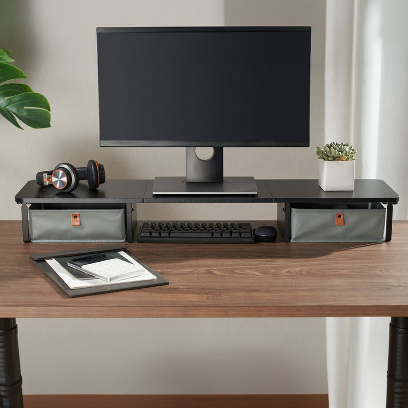 Base Eleva-monitor Madera Con 2 Cajones Techgo Tdb-1 Negro