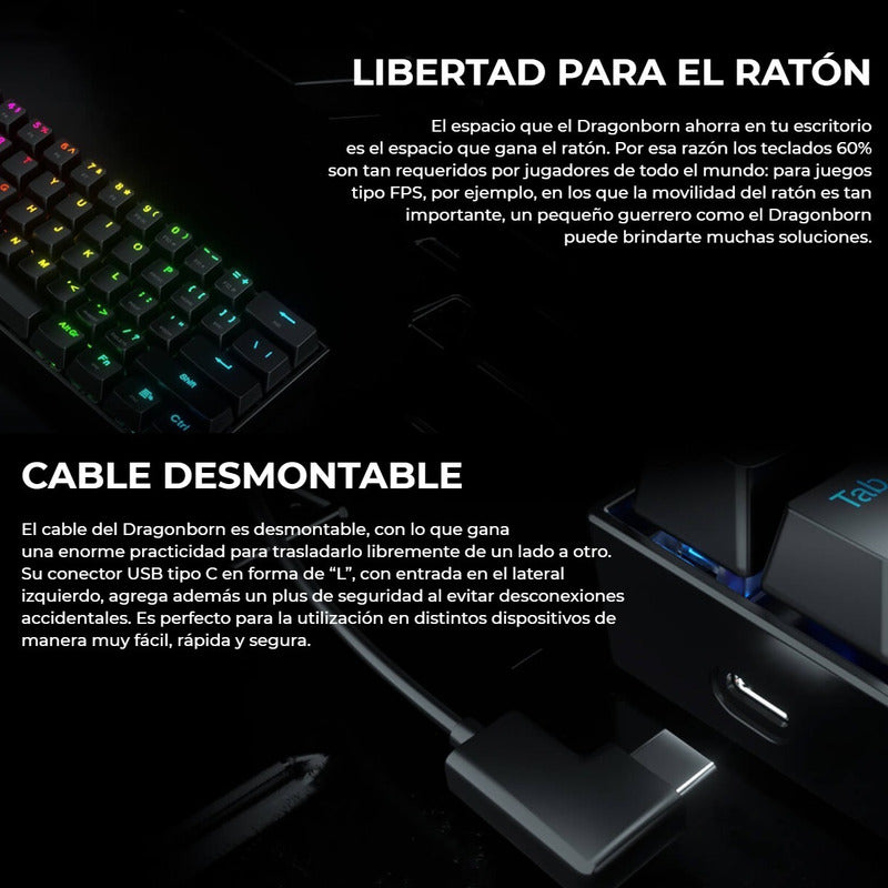 Teclado Gamer Redragon K630-rgb-sp Dragonborn 60%, Sw-red