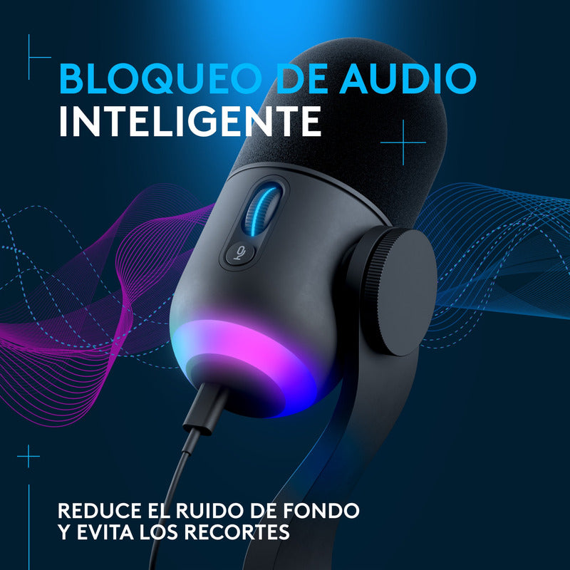 Micrófono Gamer USB Dinámico Premium Logitech G Yeti GX Supercardioide con RGB LIGHTSYNC - Negro