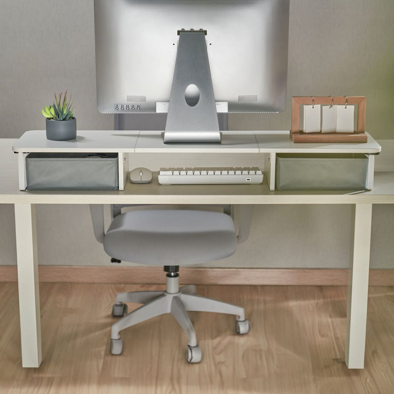 Base Eleva-monitor Madera Con 2 Cajones Techgo Tdb-1 Blanco