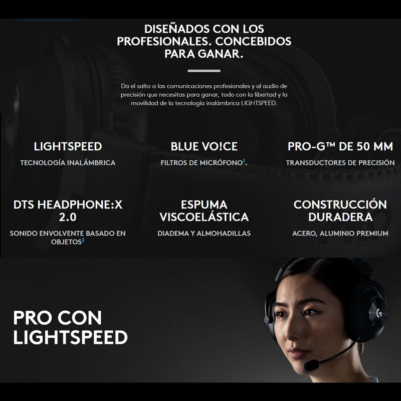 Diadema Gamer Profesional Logitech G Pro X Wireless 7.1 Dts Negro