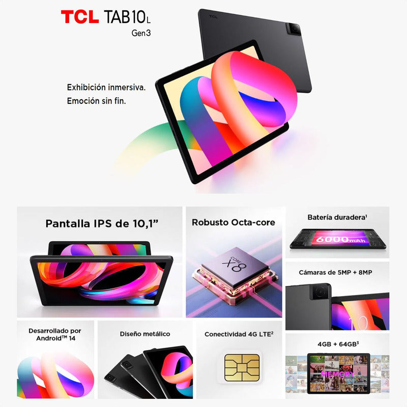 Tablet 10.1'' Tcl Tab 10l Gen3 4g Lte, 64gb/4gb + Flip Case
