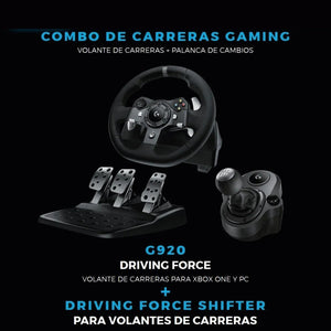 Timón de Carreras Logitech G920 Driving Force con Pedales para PC / Xbox X|S One + Palanca de Cambios