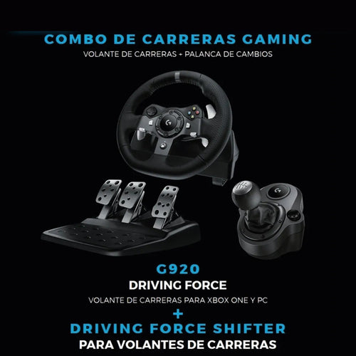 Timón de Carreras Logitech G920 Driving Force con Pedales para PC / Xbox X|S One + Palanca de Cambios