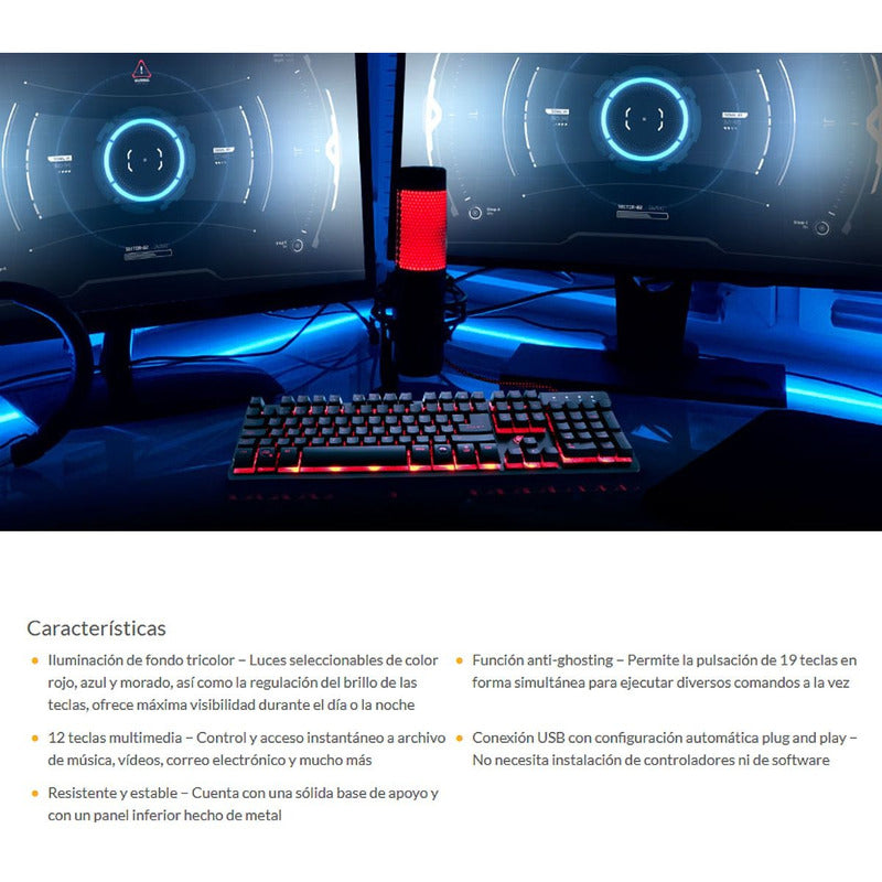 Teclado Gamer Xtech Xtk-520s, Retroiluminado 3c / Multimedia