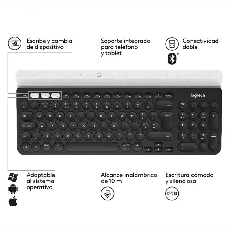 Teclado Multi-dispositivo Logitech K780, Bluetooth + 2.4ghz