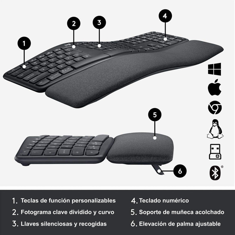 Teclado Ergonómico Dividido Logitech ERGO K860, Inalámbrico Bluetooth