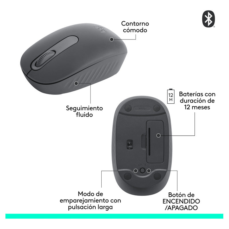 Mouse Bluetooth Inalámbrico Logitech M196, Grafito