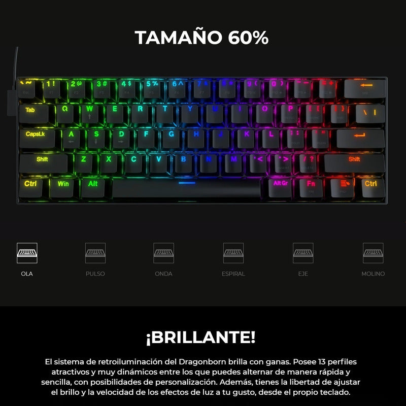 Teclado Gamer Redragon K630-rgb-sp Dragonborn 60%, Sw-red
