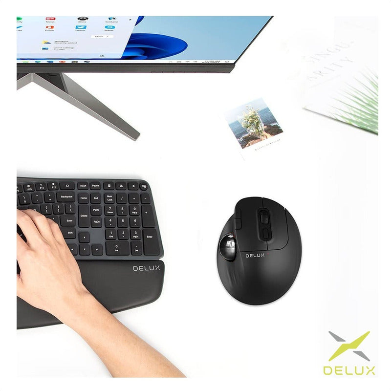 Mouse Ergo Trackball Delux Mt1 Db / Inalámbrico + Bluetooth Negro