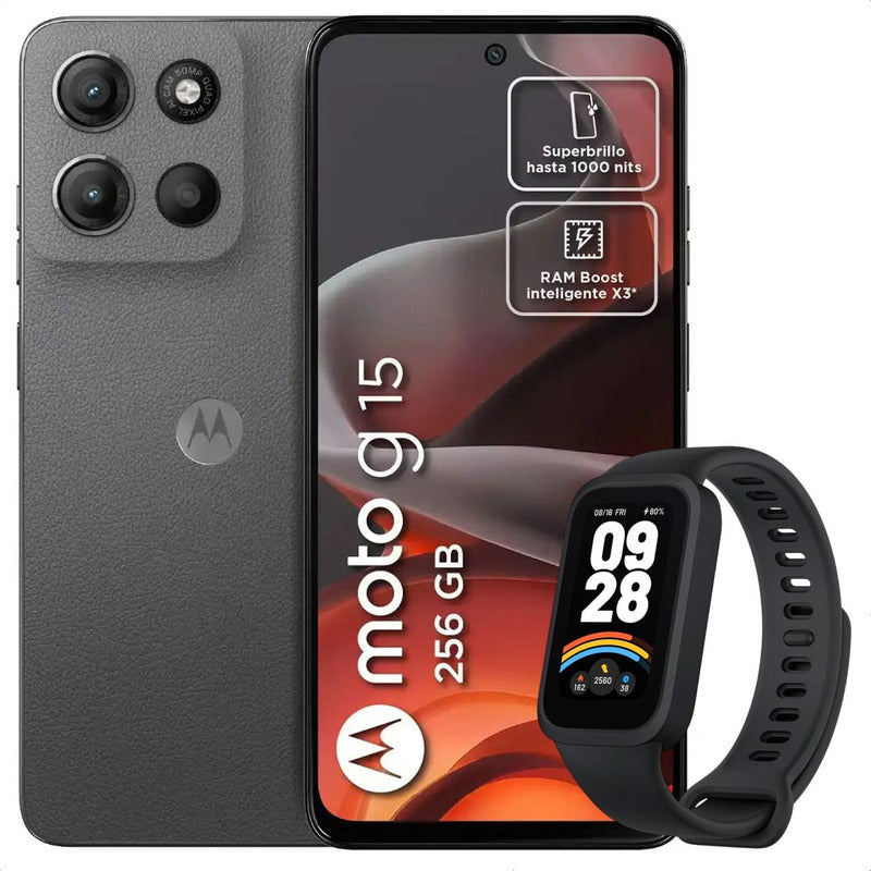 Celular Motorola Moto G15 256gb/4gb Gris + Mi Band 9 Active