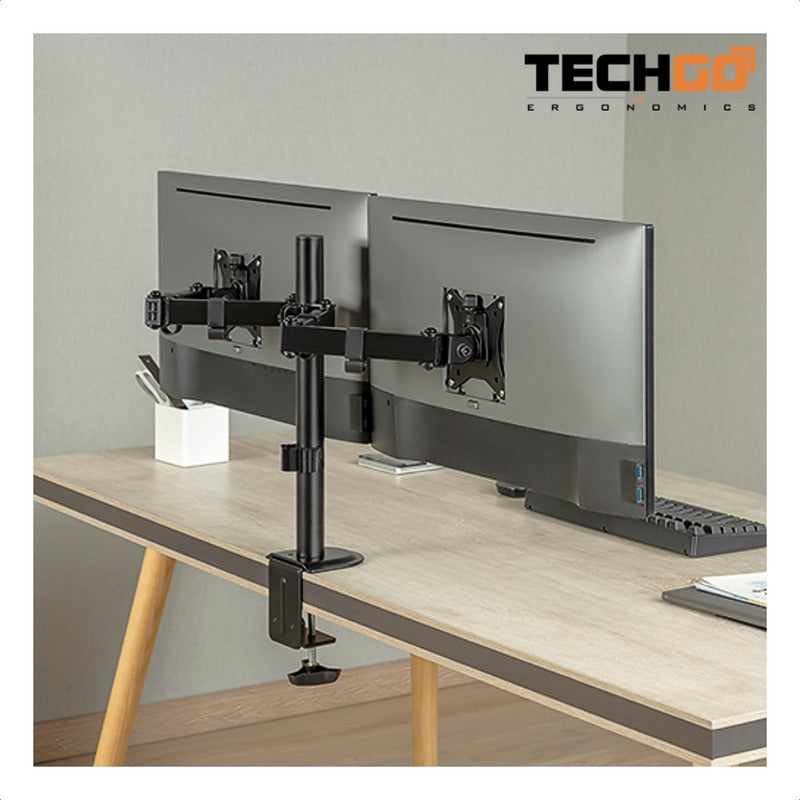 Soporte Doble Escritorio Para Monitor 17~32, Techgo Spm-1104 Negro