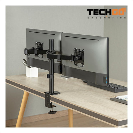 Soporte Doble Escritorio Para Monitor 17~32, Techgo Spm-1104 Negro