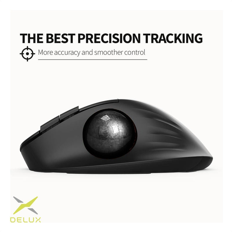 Mouse Ergo Trackball Delux Mt1 Db / Inalámbrico + Bluetooth Negro