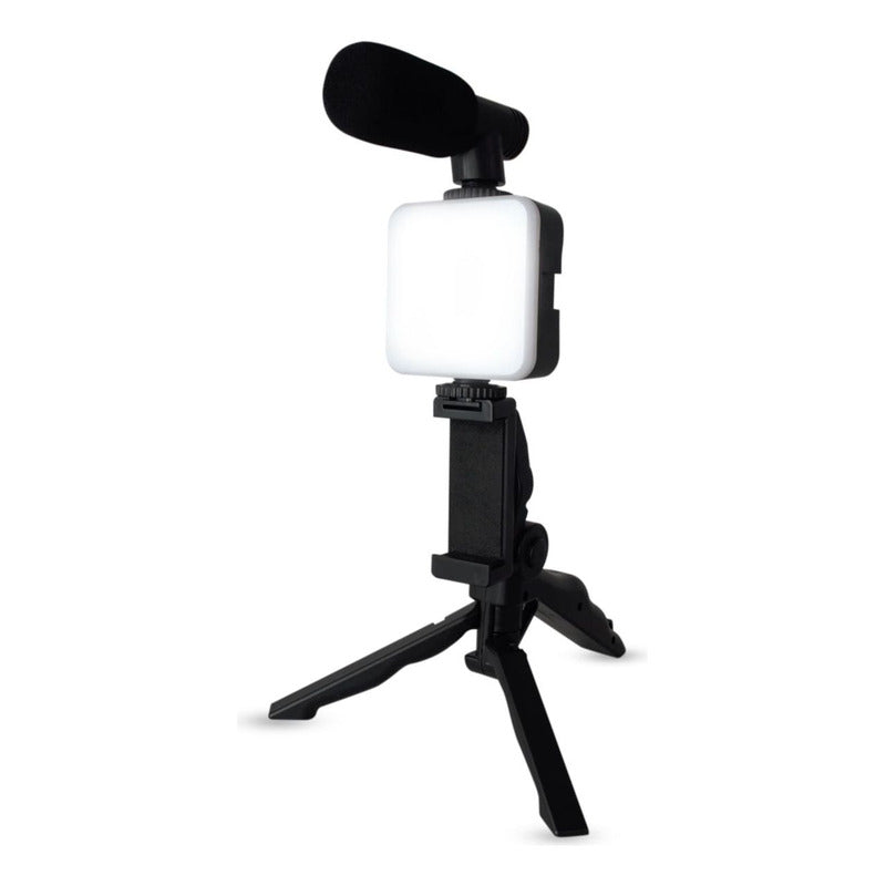 Estabilizador Celular Cámara + Luz Led + Micrófono + Control Negro