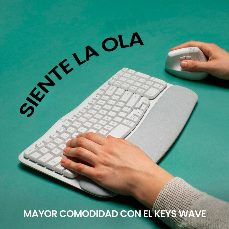 Teclado Ergonómico Inalámbrico Logitech Wave Keys, Blanco