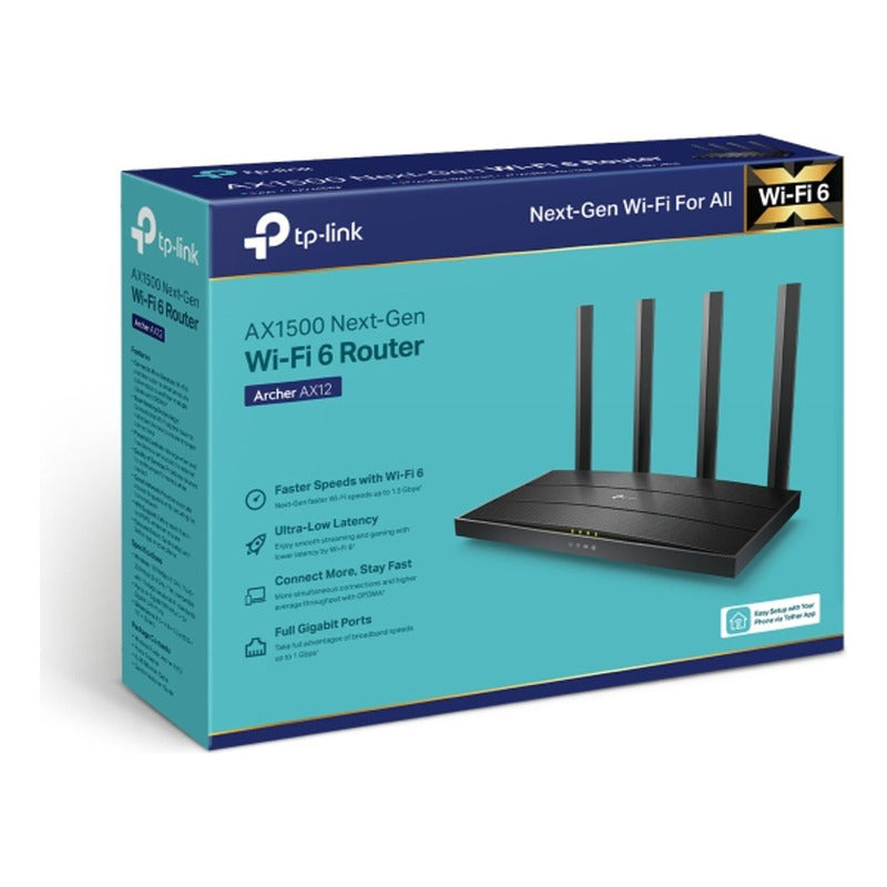 Router WiFi 6 AX1500 TP-Link Archer AX12 de Doble Banda a 1501Mbps con Puertos LAN Gigabit