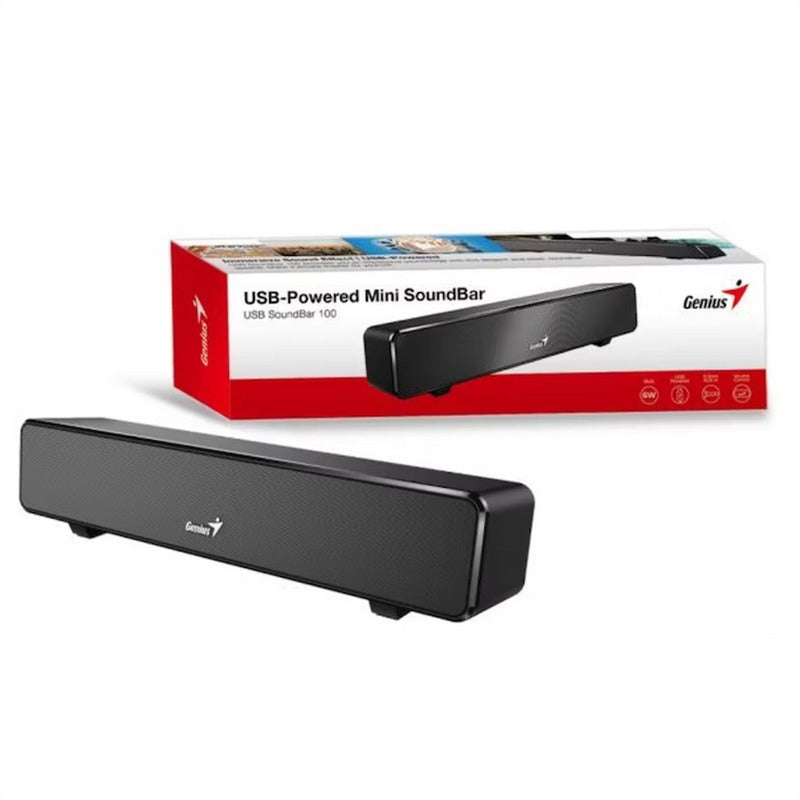 Genius Usb Soundbar 100, Mini Barra Sonido Efecto Inmersivo Negro