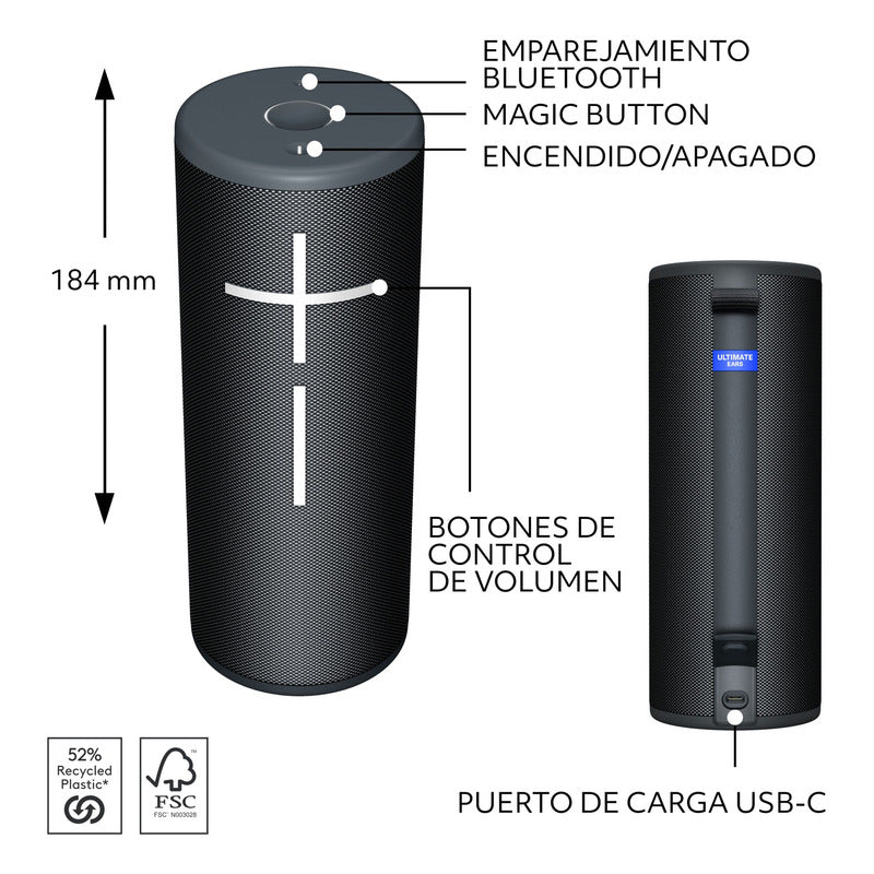 Parlante Impermeable Bluetooth Ultimate Ears Boom 4, Negro