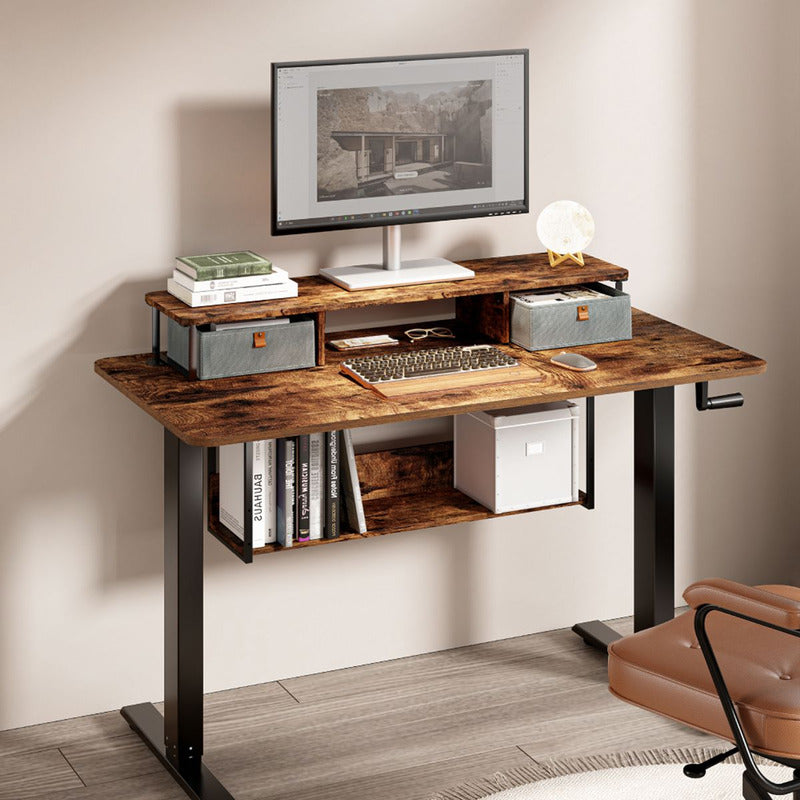 Base Eleva-monitor Madera Con 2 Cajones Techgo Tdb-1 Rústico